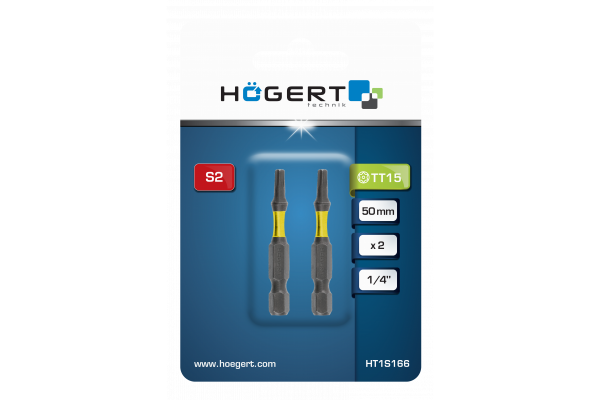 Torx bit za električne odvijače Hoegert HT1S166 TT15 1/4" S2 50mm 2 kom