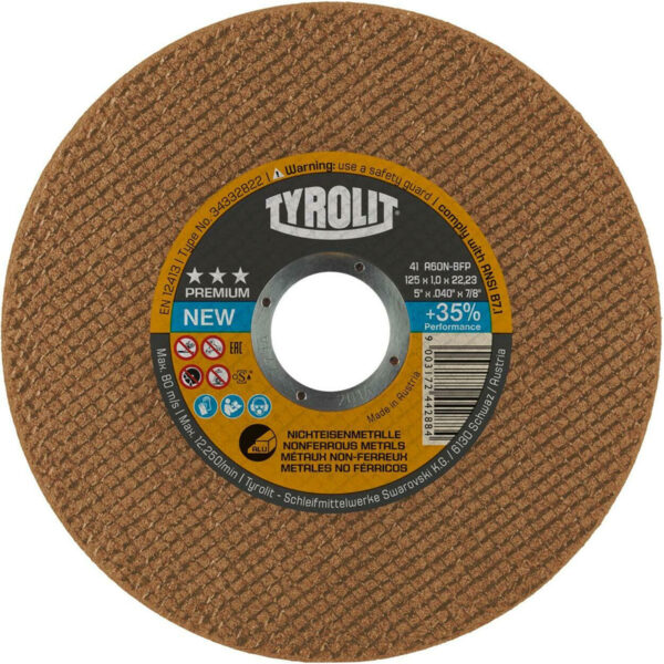 Rezna ploča za brusilice za obojene metale Tyrolit 34332822 125 x 22.23 x 1.0 2 u 1