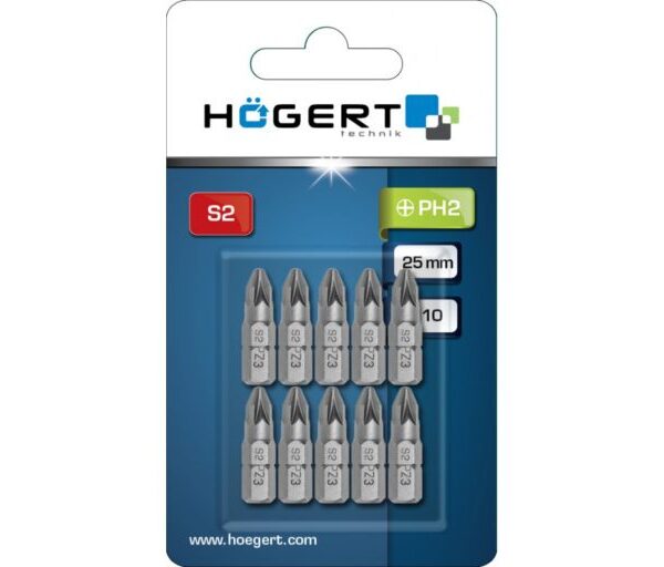 Set bitova za izvijače-šarafcigere Hoegert 10-dijelni 25mm PH2 HT1S304