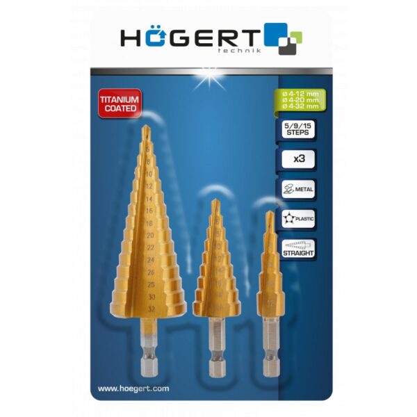 Set stepenastih burgija za metal Hoegert HT6D325 3 kom