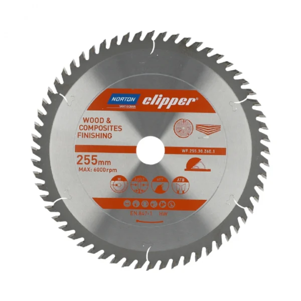 Rezna ploča - list kružne pile za cikulare za drvo Norton CLIPPER PRO 70184608114 255x30mm