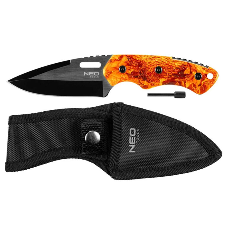 Nož sa fiksiranom oštricom Neo Tools 63-109 u futroli sa kresivom 9cm