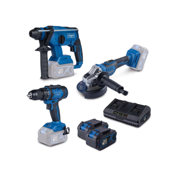 Set aku alata - udarna bušilica - brusilica Scheppach IXES BPS1000 5909105400 sa dvije 4.0Ah baterije i duplim punjačem