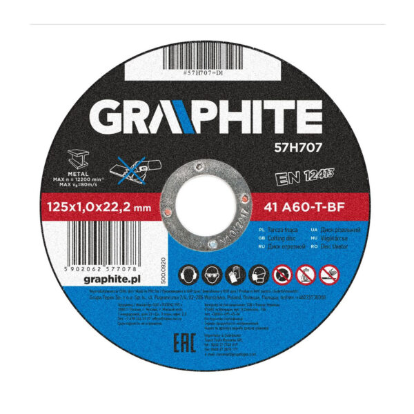 Rezna ploča za metal za brusilice Graphite 57H707 125x1.0x22.2mm