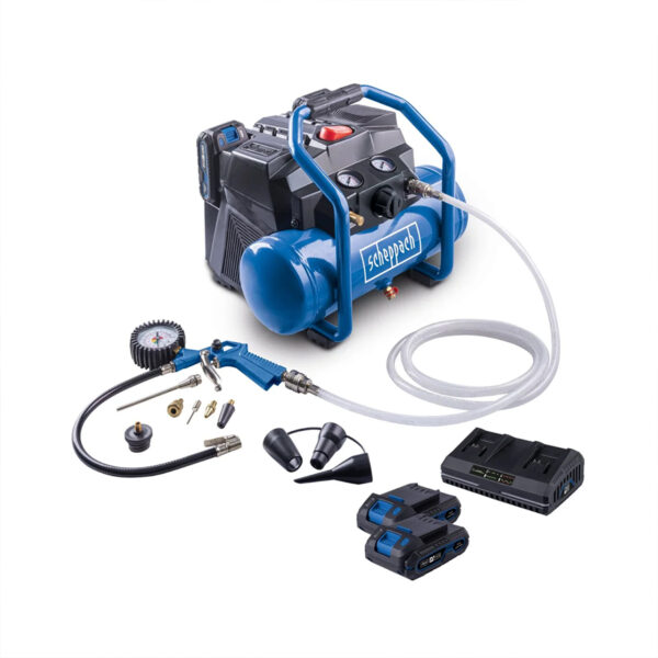 Aku kompresor Scheppach IXES C-ACT160/6-X 5906175400 6L sa dvije 2.0Ah baterije i duplim punjačem