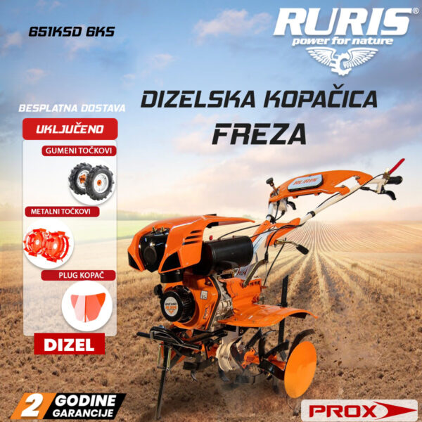 Dizelska freza – kopačica Ruris 651KSD 6.0KS 100cm sa dodacima