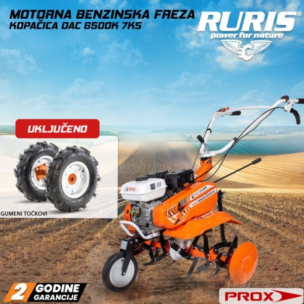 Benzinska freza-kopačica Ruris DAC 6500K 7KS + gumeni točkovi