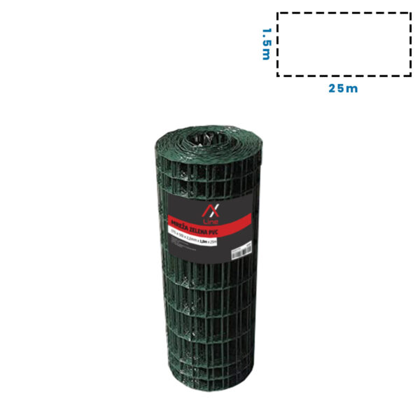 Zelena mreža za ograđivanje AX Line 030201792 2.2mm 1.5x25m PVC