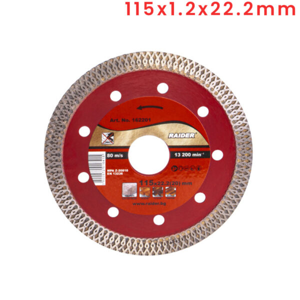 Dijamantska rezna ploča za brusilice Raider 162201 115x1.2x22.2mm Turbo