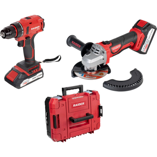 Set aku bušilica i brusilica Raider 030238 sa dvije baterije i punjačem u koferu