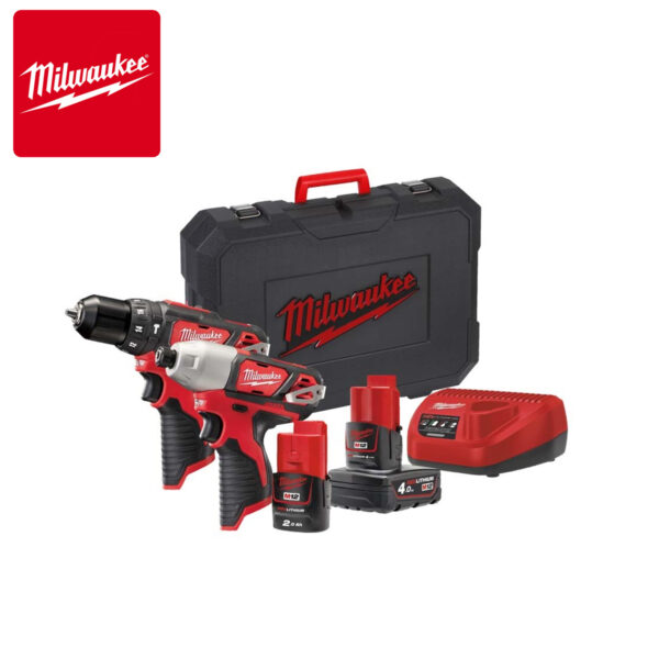 Aku set - udarni odvijač i udarna bušilica Milwaukee M12 BPP2B-421C 4933443497 sa dvije baterije i punjačem u koferu