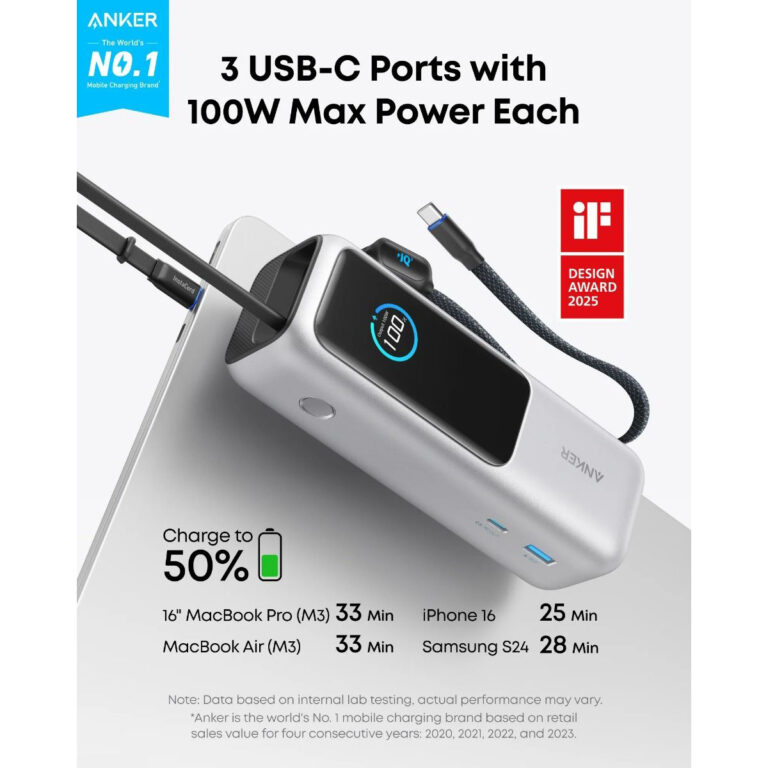 Eksterna baterija - punjač - Powerbank Anker A1695H41 25000mAh 165W sivi