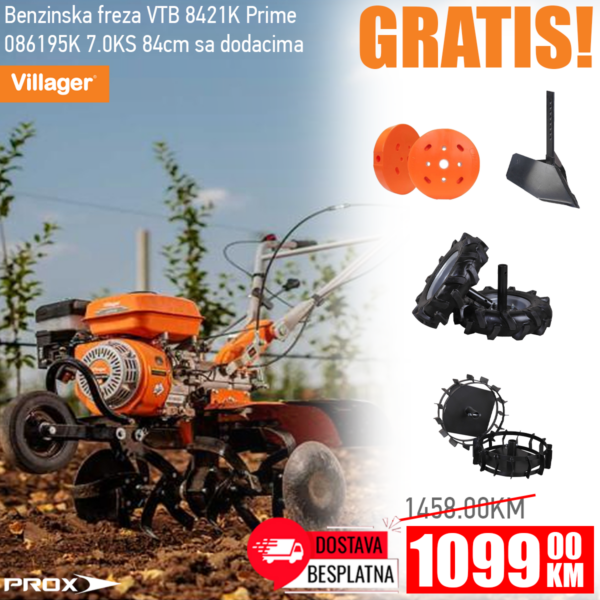Benzinska freza - kopačica Villager VTB 8421K Prime 086195K 7.0KS 84cm sa dodacima