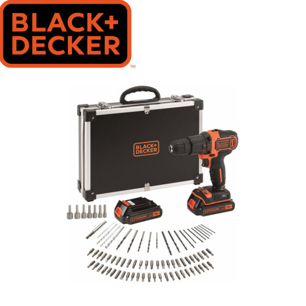 Aku udarna bušilica Black+Decker BDCHD18BAFC sa 80-dijelnim priborom dvije 1.5Ah baterije i punjačem u koferu