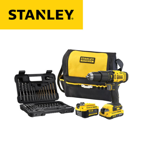 Aku udarna bušilica sa setom pribora Stanley SFMCD711DMA V20 sa 2 baterije 2.0Ah i 4.0Ah i brzim punjačem u torbi