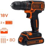 Aku bušilica - odvijač Black+Decker BDCDC18BAFC sa 80-dijelnim priborom dvije 1.5Ah baterije i punjačem u koferu