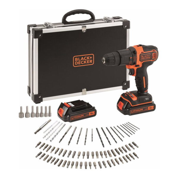 Aku udarna bušilica Black+Decker BDCHD18BAFC sa 80-dijelnim priborom dvije 1.5Ah baterije i punjačem u koferu