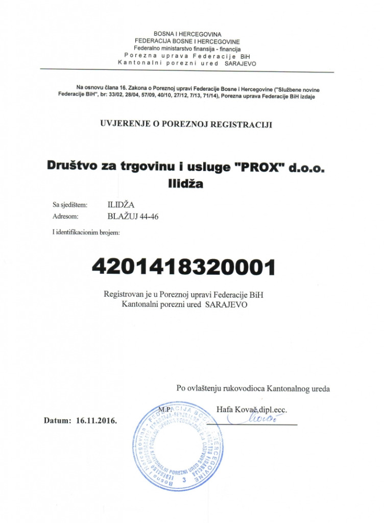 Podaci o firmi - ID i PDV broj