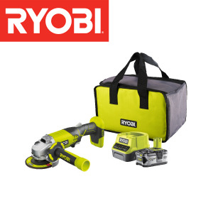 Aku ugaona-kutna brusilica Ryobi R18AG-140S 115mm 18V sa baterijom 4.0 Ah i punjačem u torbom