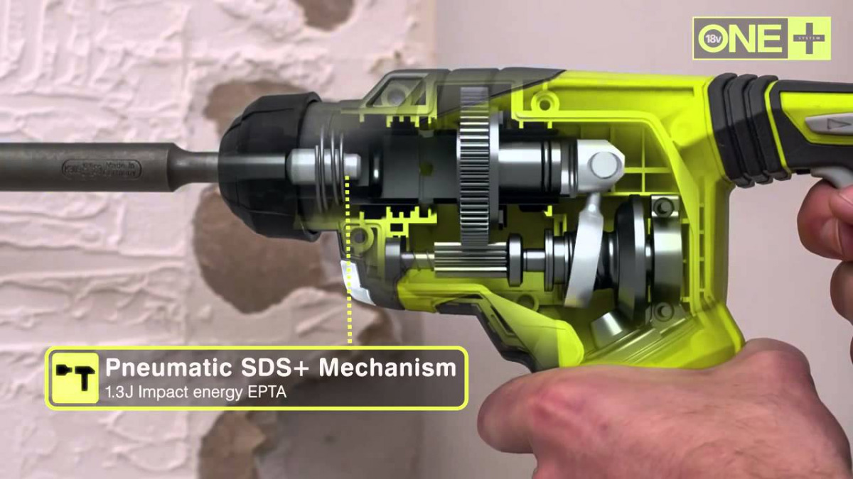 Aku udarna bušilica Ryobi R18SDS-125S 18V sa baterijom 2.5 Ah i punjačem u torbi